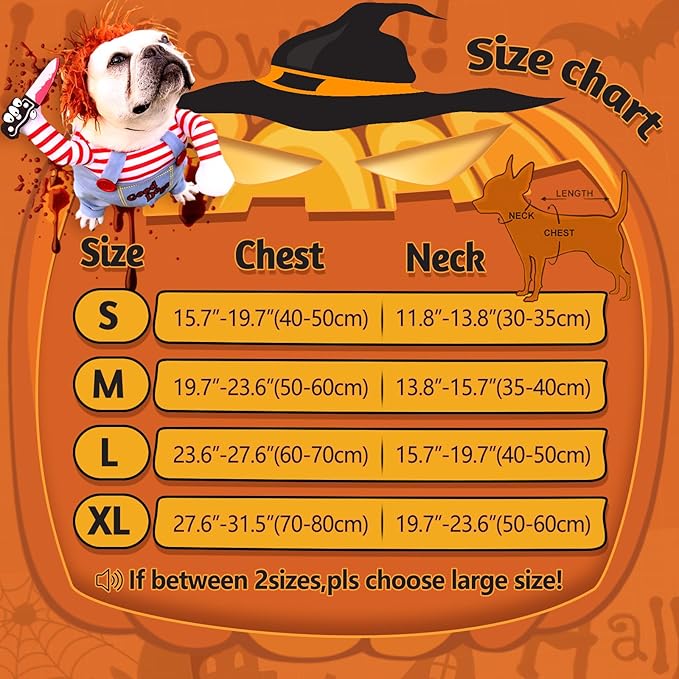 Pet Deadly Doll Dog Costume, Novelty Halloween Christmas Costumes Funny Dog Cosplay Outfits Cute Clothes for Small Medium Large Dogs Cats Party Dress Up Cool Puppy Costumes Scary Spooky Apparel Blue
