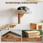 COZIWOW Cat Wall Shelves, 8-In-1 Cat Wall Furniture Set, Wood Large Cat Shelves for Wall with Scratching Post, Indoor Cat Climbing Wall Activity Center for Climb, Play, Rest, and Scratch, Natural Wood