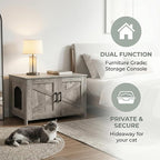 Homhedy Cat Litter Box Enclosure, Wooden Cat Washroom Furniture with Barn Door, Pet House, Fit Most of Litter Box, Greige