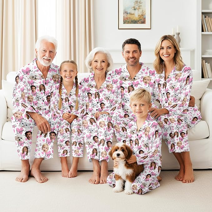 Artsadd Custom Pajamas for Women Men Family, Personalized Face Pjs Pajama Pants, Funny Pet Photo Loungewear Sleepwear Jammies