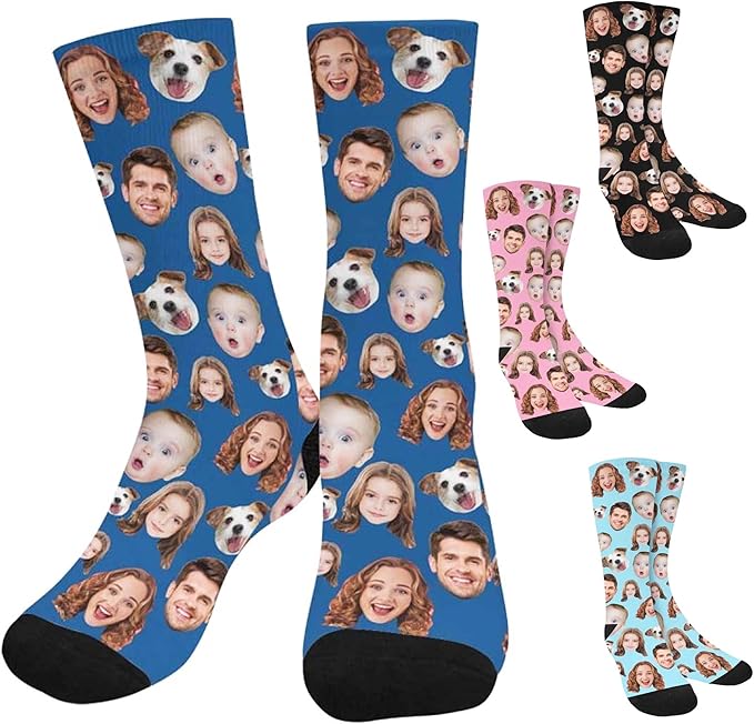 Artsadd Custom Face Socks for Women Men Cat Dog Lovers, Customized Unisex Funny Crew Sock Gifts