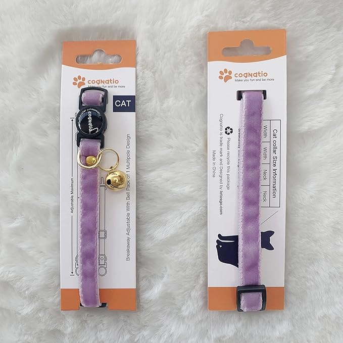 Safety Quick Release Cat Collars,Double Velvet with Bell Available in a Range Colors,Perfect for Your Kitty, Adjustable 20-30 cm