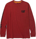 Caterpillar Trademark Banner Long Sleeve Tee Shirts for Men with Center Back Neck Wire Management Loop and Cat Workwear Logo
