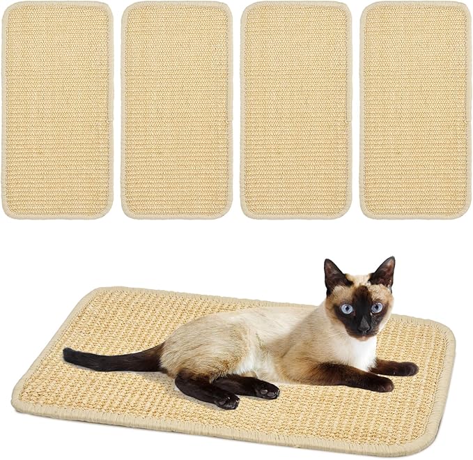 5 Pcs Cat Scratcher Mat, 15.7X 8 Inch Sisal Cat Scratching Pad with Adhesive Loop Tape, Natural Scratch Pad Rug for Cat Grinding Claws Nails Furniture Protector for Sofa Chair Couch
