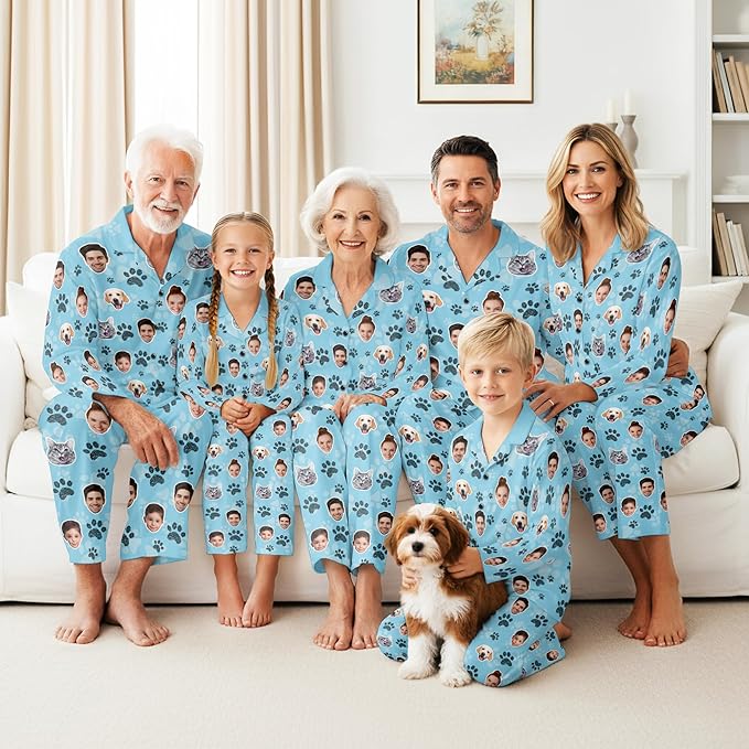 Artsadd Custom Pajamas for Women Men Family, Personalized Face Pjs Pajama Pants, Funny Pet Photo Loungewear Sleepwear Jammies