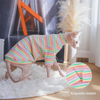 PUMYPOREITY Soft Hairless Cats Clothes - Rainbow Stretchy Cat Sweater, Pullover Jumpsuit, Turtleneck Outfit for Sphynx, Cornish Rex, Devon Rex, XS