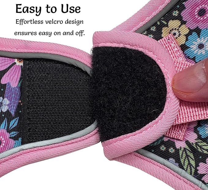 Step in Dog Harness and Leash Set, Reflective Adjustable No Pull Dog Harness for Extra-Small/Small Dogs Puppy and Cats, Soft Padded Mesh Vest Harnesses for Girl and Boy Pets(Pink Floral,XS)