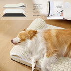 Orthopedic XL Dog Bed Large Sized Dog with Pillow 42''X28'', Waterproof Soft Comfortable Egg Crate Foam Pet Crate Beds Mat with Removable Washable Cover and Non-Slip Bottom, Cream