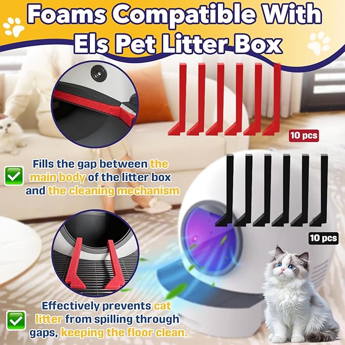 20 Packs Foams Compatible with Els Pet Litter Box, Precise Cut Seal Cat Litter Self Cleaning Replacement Part to Prevent Litter Spillage, Red & Black
