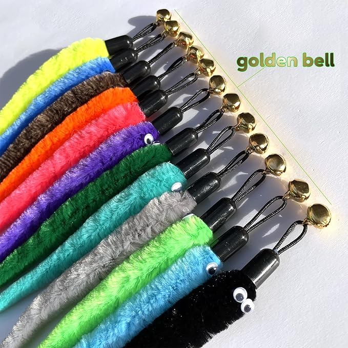 AcceLeah Cat Worm Toy Teaser Wand Replacement, Cat Worms & Dragonfly Refill, Assorted Teaser Refills with Bell (12Pcs)