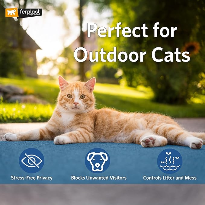 Ferplast Cosmic Outdoor Cat Litter Box – Waterproof Dog-Proof Cat Toilet with Tunnel Entry, High-Sided Base for Litter Containment, Easy-Clean Design, Durable Thermoplastic Resin in Red