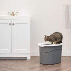IRIS USA Top Entry Cat Litter Box, Large Enclosed with Litter Catching Lid and Scoop, Dog Proof, Cat Litter Box, Gray/White