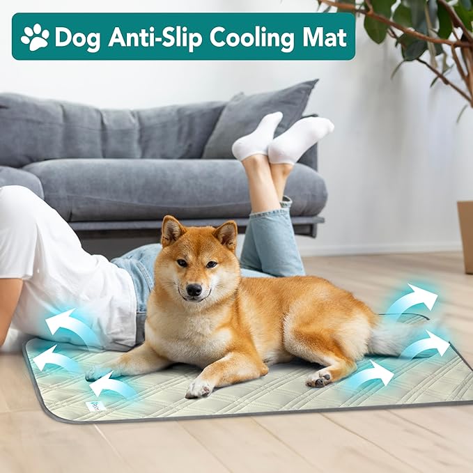 PetAmi Waterproof Cooling Mat for Dog, Premium Pet Cooling Blanket for Bed Crate, Anti Slip Indoor Dog Cool Pad for Sleeping, Q-MAX Small Medium Sofa Couch Cover Mat for Cat, Beige, 29x40