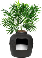 Good Pet Stuff Hidden Litter Box Planter, Decorative Cat Litter Enclosure with Carbon Filter, Artificial Plant, Easy Clean, Indoor Design, Original Round Style, Essentials Kit, Black Suede