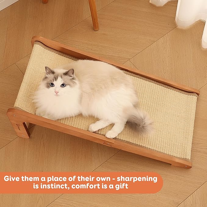 Sisal Cat Scratcher for Indoor Cats, Beechwood Base, Natural Sisal Woven Scratch Pad, Durable Scratching Post, Furniture Protector (L2)