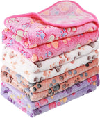 Tatuo 4 Pcs Dog Blanket for Pet Cat Blankets Indoor Puppy Teething Stuff Toys Paw Print Fleece Soft Blanket Sleep Mat for Guinea Pig Cage(White, Coffee, Pink, Purple,Small(24 x 16 Inch),Square)