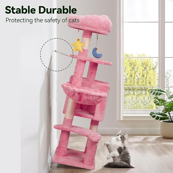 43-Inch Cat Tree,Cute Cloud Cat Tree for Kittens & Small Cats Under 6 Months 9lbs, Cat Tower with Scratching Post, Double Condos, Plush Hammock & Dangling Toys, Pink