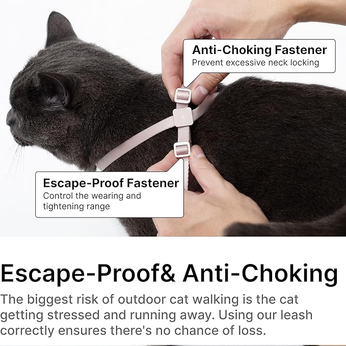 Cat Harness and Leash 2-in-1, Escape Proof Anti-Chocking Harness Adjustable Lighweight Leash for Walking Outoor Training for Kitten Small Large Cats Puppy, US IDA Bronze Award (Blush Pink)