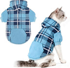 EXPAWLORER Plaid Cat Hoodie - British Style Warm Cat Sweater Shirt with Leash Hole,Pet Clothes Outfits,Winter Coat Apparel for Puppy Cats Girl Boy-Kitten Apparel,Blue M