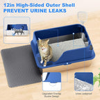 Non-stick Stainless Steel Litter Box, XL Side Opening Splash-Proof & Leak-Proof Seamless Seal, Ellenpent Large Capacity, Cat Litter Box with Lid for Multi-Cats, Large Cats, Easy-Clean & Durable (Blue)
