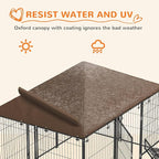PawHut Outside Dog Kennel, 6.9' x 4.6' x 5' Puppy Play Pen with Canopy, Garden Playpen Fence Crate Enclosure Cage Rotating Bowl, for Dogs, Chickens, Ducks, Black