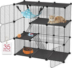 Cat Cage, 3-Tier DIY Catio Cat Enclosures, 36" x 16" x 36" Cat Playpen Indoor & Outdoor with Hammock, Detachable Metal Wire Kennel Cats Crate, 3x1x3 Exercise Place for 1-2 Kitten/Squirrel