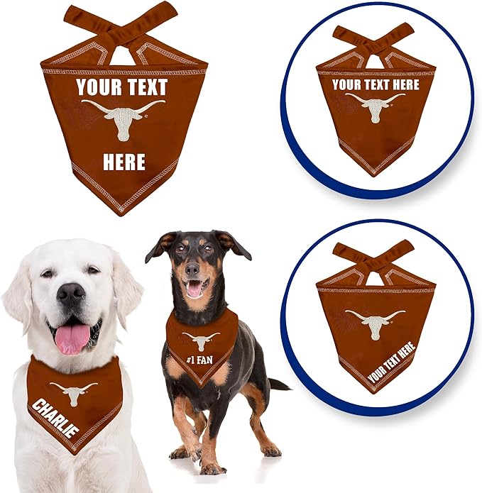 Pets First NCAA Texas Longhorns Personalized Tie Around Bandana for Dogs & Cats, Size Small/Medium. Custom Dog Bandana Scarf Bib for Pet Cat Dog. The Ultimate Game-Day & Party Customizable Bandana