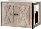 Dwanton Litter Box Enclosure, Cat Litter Box Furniture Hidden, Reversible Entrance Can Be on Left or Right Side, Wooden Cat Washroom Indoor, Greige, 27.6 Inches