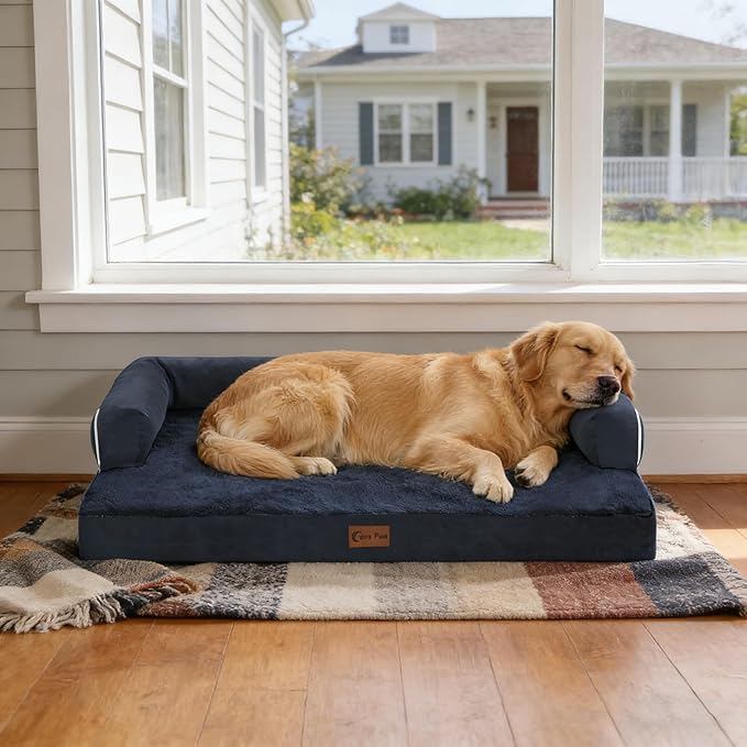 Orthopedic XXL Dog Beds, Waterproof Egg Crate Foam Big Pet Bed for All Breed Sized Dogs 53x42Inch, Washable Extra Large Dog Couch Bed with Removable Cover and Non-Slip Bottom, Navy Blue