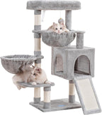 Hey-brother Cat Tree, Cat Tower for Indoor Cats, Cat House with Large Padded Bed, Cozy Condo, Hammocks, Sisal Scratching Posts, Big Scratcher, Light Gray MPJ006SW