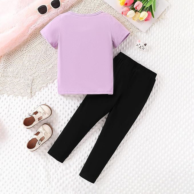 4-8T Toddler Girl Clothes Cat face print Short Sleeve Top+Pants Outfits Girl Spring and summer 2-Piece Set