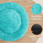 JOLLYVOGUE Calming Dog Bed Medium Size Dog, Anti-Anxiety Donut Medium Pet Bed, 27 inches Fluffy Faux Fur Round Cat Bed (Aqua Blue)