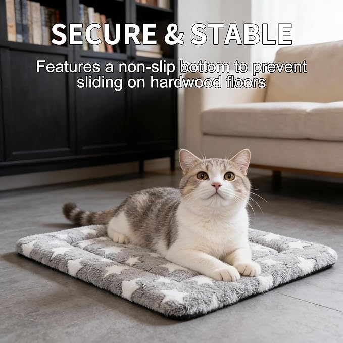 Dog Crate Mat, 4 Piece Reversible Pet Bed, Polyester, Machine Washable, Small Dogs & Cats, Rectangular (Gray Star, 18" L x 14" W x 1.5Th)