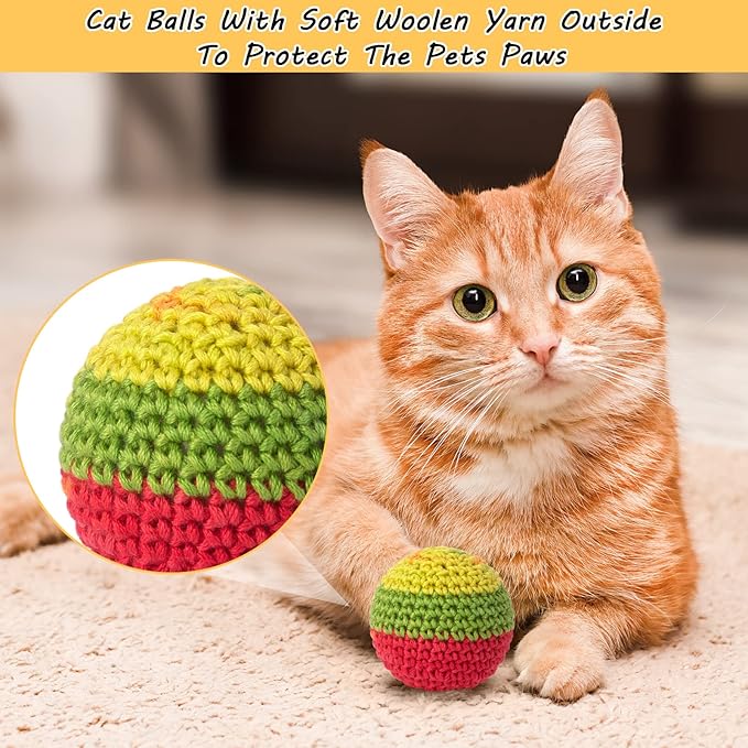 Retro Shaw Cat Toys Balls, Yarn Cat Ball with Bell Inside, Kitten Toys for Indoor Cats Kitty, Interactive Cat Nip Chew Toys for All Pet Breed 6 Pack