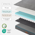 Bedsure Memory Foam Dog Crate Bed for Extra Large Dogs - XL Orthopedic Pet Beds with Removable Washable Cover and Nonskid Bottom - Plush Flannel Fleece Top Pet Mat, Grey