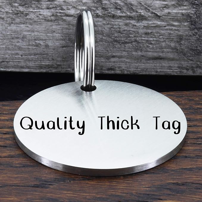 Ultra Joys Cat ID Tag Personalized Pet Tags, Durable Stainless Steel Small Pet Mini Dog Cat Tag Lightweight -Round Tag in Silver