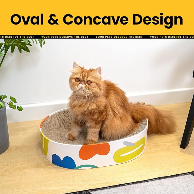 Cat Scratcher Cardboard,2 in 1 Oval Cat Scratch Pad Bowl for Indoor Kitty Grinding Claw,Round Kittens Scratching Board Corrugated Lounge Pet Beds&Furniture Protector for Couch&Carpets&Sofas