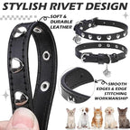 EXPAWLORER Leather Cat Collar for Girl Boy- Adjustable Pet Collar with Safety Elastic Belt,Personalized Heart Accessories Buckle Collars with Bell & Durable D-Ring,Heart (Black)