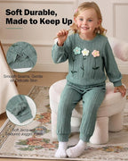 Jecson Toddler Girl Fall Clothes: Soft Outfits Set Embroidered Knit Top & Sweatpants 2Pcs Cute Home Outdoor 2-8Y