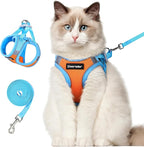 Dooradar Cat Harness and Leash Set, Escape Proof Lightweight Kitten Harness, Soft Breathable Reflective Vest for Outdoor Walking Traveling, Adjustable for Large Cats, Orange & Blue, L