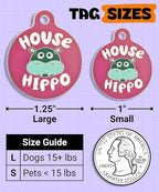 Bad Tags Personalized Dog and Cat ID Tags in 25+ Designs and 2 Sizes - 5 Lines of Custom Engraved Text - Funny Cute Personalized Pet Tags (House Hippo - Pink, Large (1.25 inch))