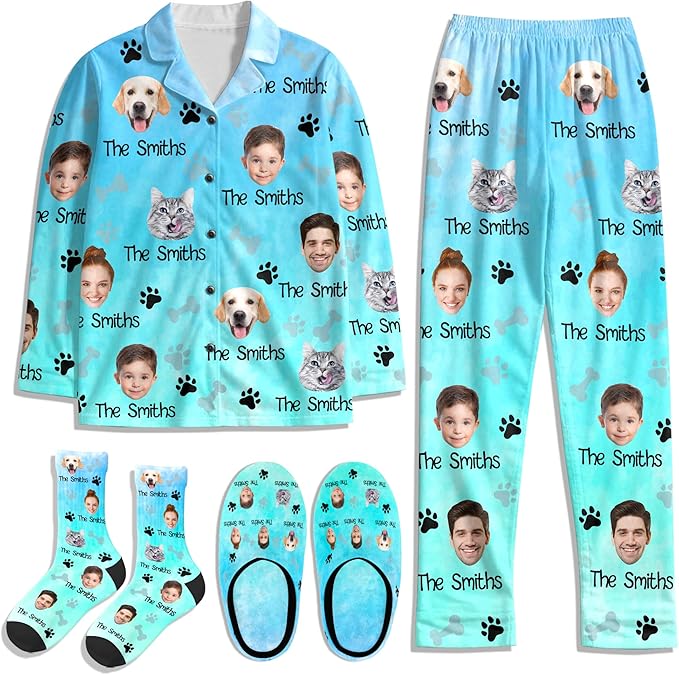 Artsadd Custom Pajamas for Women Men Family, Personalized Face Pjs Pajama Pants, Funny Pet Photo Loungewear Sleepwear Jammies