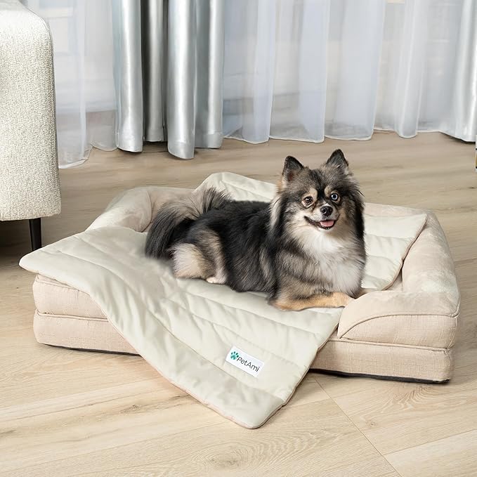 PetAmi Cooling Mat for Dog, Premium Pet Cooling Blanket for Crate Kennel, Indoor Cat Cool Sleeping Pad, Q-MAX Cold Sofa Couch Cover for Summer, Taupe/Beige, Medium (29x40)