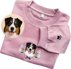 Personalized Dog Face Embroidered Sweatshirt Custom Pet Portrait From Photo Floral Stitch Design Unisex Crewneck Pullover Thoughtful Gift For Dog Lovers Pet Parents