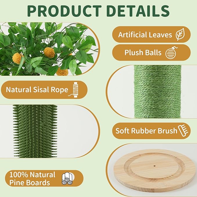 Cat Scratching Post for Indoor Cats Adults, 45 Inch Tall Cat Scratcher with Sisal Rope, Large Cats Scratching Posts with Hanging Ball for Kittens and Medium Large Cats