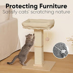 FUKUMARU Cat Scratching Post, Modern Style Tall Scratch Posts with Perch for Infoor Cats Adults, Large Cat Scratcher Tower with Bed, Small Tree with Raised Stand, Natural Sisal & Solid Wood