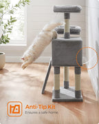 Feandrea Cat Tree, 45.3-Inch Cat Tower, Plush Condo with Scratching Post, Ramp, Perch, Spacious Cave, for Small Space, Light Gray UPCT141W01