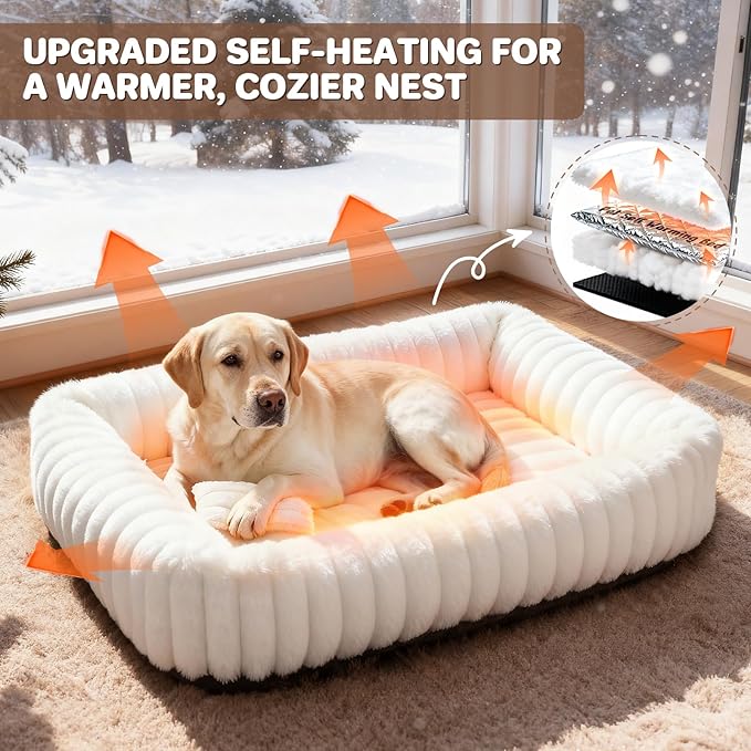Dog Beds Large Sized Dog, Washable Self Warming Dog Cat Bed Rectangle Orthopedic Large Pet Sofa, Super Soft Plush Rabbit Fur Pet Couch Cute Cat Bed with Removable Zipper Cover & Anti-Slip Bottom
