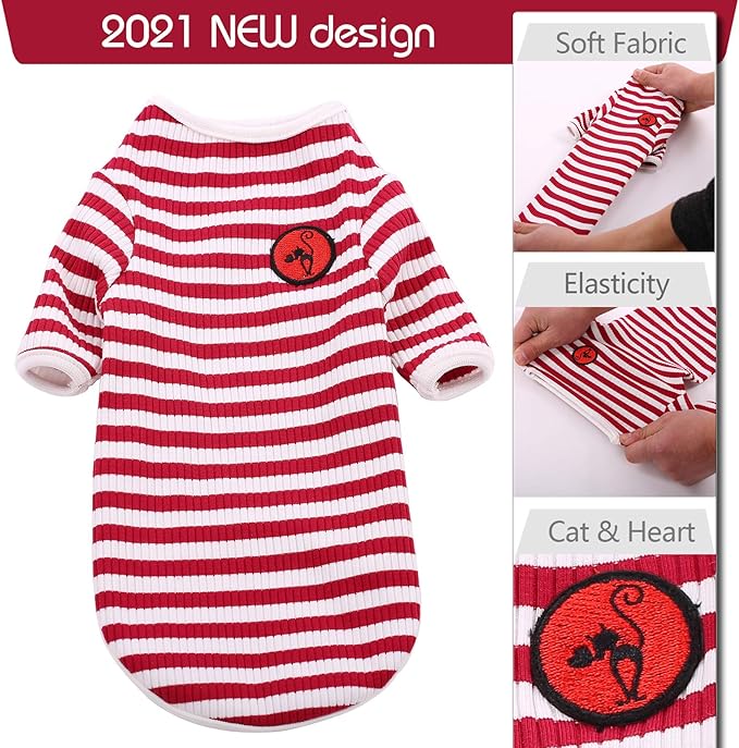 DENTRUN Hairless Cats Shirt Breathable Cat Daily Wear Clothes Stripe Vest Adorable Pajamas Jumpsuit Soft & Skin-Friendly
