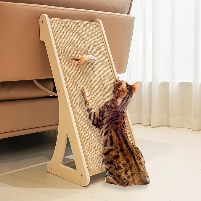 PETKARAY Cat Scratcher, Sisal Cat Scratching Ramp, L Shape Scratch Pad for Indoor Kitty, 27" Wall Furniture Protector with Mouse Toy